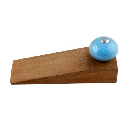 Sky Blue Crackle Ceramic Wooden Door Stopper